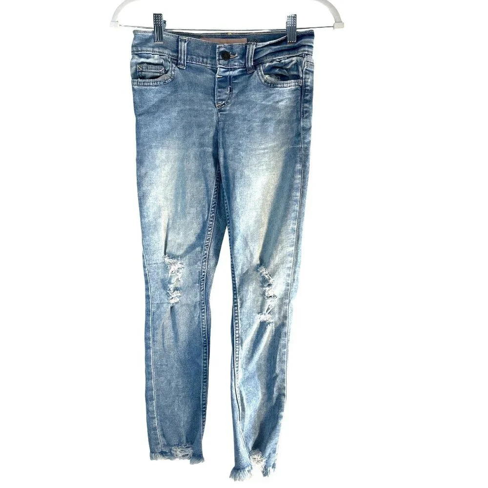 Mika Rose Girls Jeggings Distressed Raw Hem Jeans  One Button Light Wash Size 10